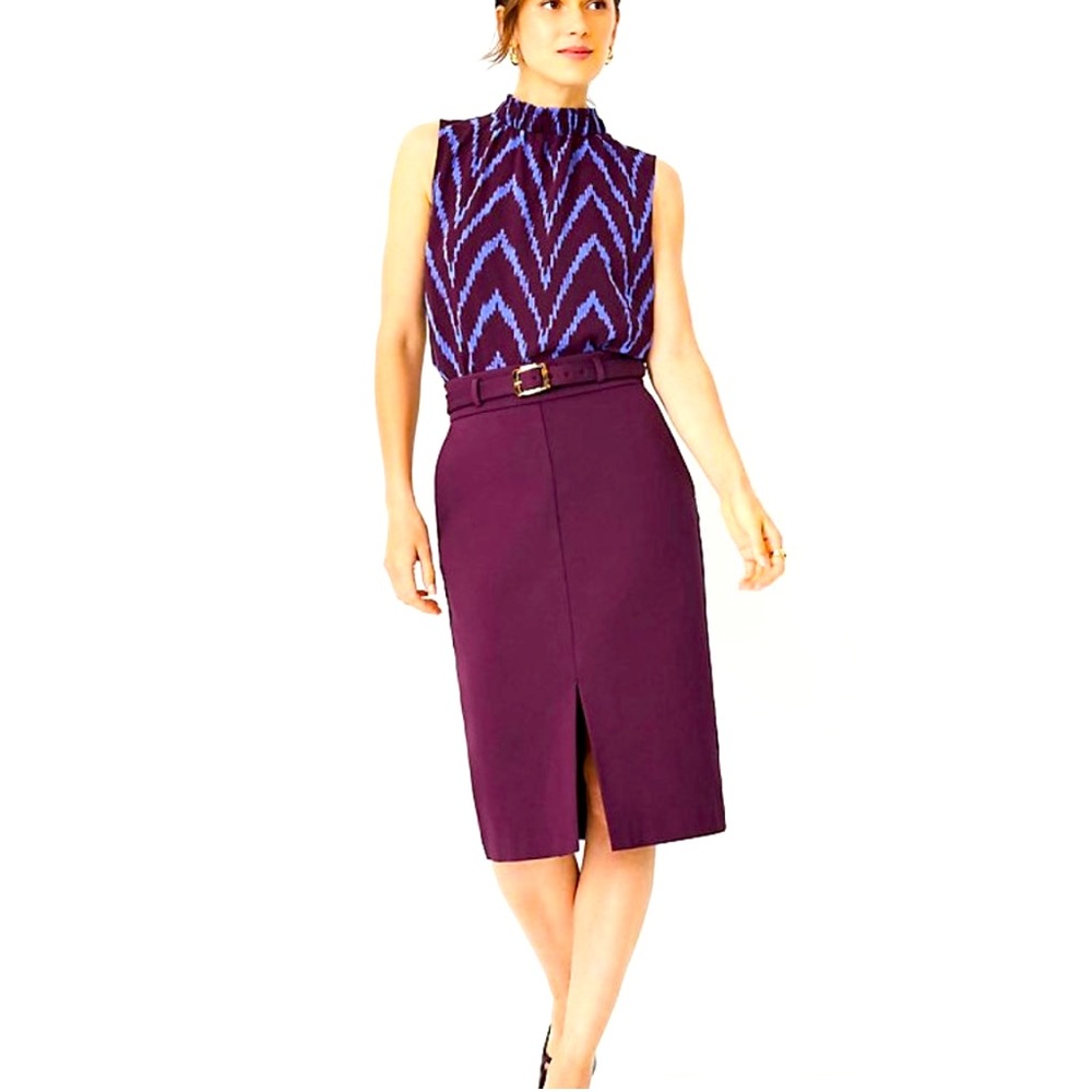 ANN TAYLOR Plum Wine Faux Suede Belted Pencil Skirt